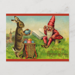 Carte Postale Lapin de Pâques et gnome vintage