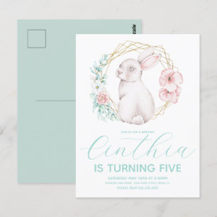 Carte Postale Lapin de Pâques fille d'anniversaire aquarelle pas
