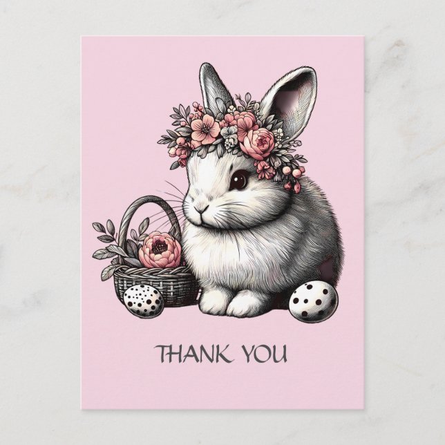 Carte Postale Lapin de Pâques floral rose personnalisé (Devant)