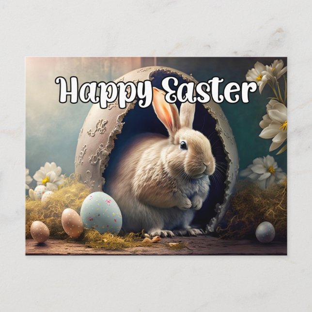 Carte Postale Lapin de Pâques heureux (Devant)