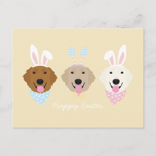 Carte Postale Lapin de Pâques heureux Retriever doré (Devant)