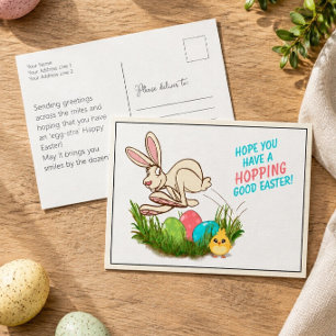 Carte Postale Lapin de Pâques sautant coloré