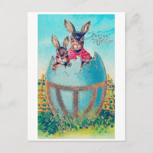 Carte Postale Lapin de Pâques vintage et gros oeuf décoré