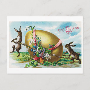 Carte Postale Lapin de Pâques vintage et gros oeuf décoré