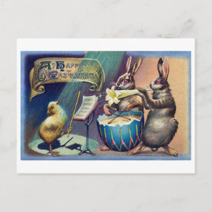 Carte Postale Lapin de Pâques vintage et poussin