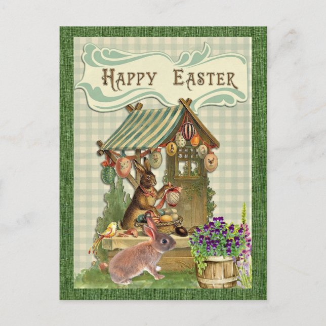 Carte Postale Lapin de Pâques vintage vacances (Devant)