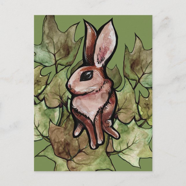 Carte Postale Lapin de printemps Nature Lierre                   (Devant)