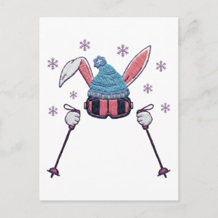 Carte Postale Lapin de ski en faux fil humour hivernal