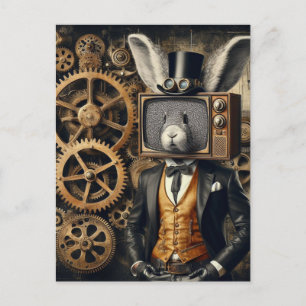 Carte Postale Lapin De Steampunk Drôle Avec Tête De Télévision
