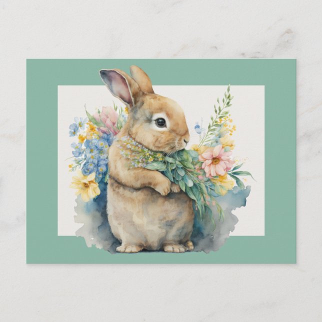 Carte Postale Lapin doux & Fleurs sauvages  (Devant)