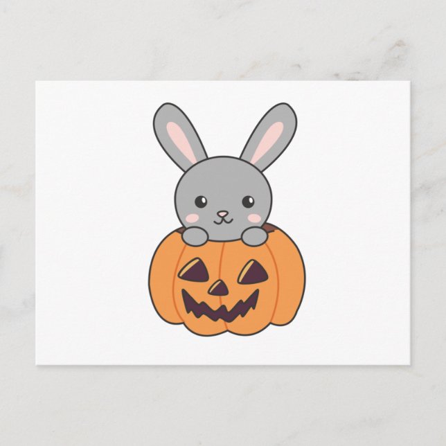 Carte Postale Lapin En Citrouille De Mignons lapins Joyeux Hallo (Devant)