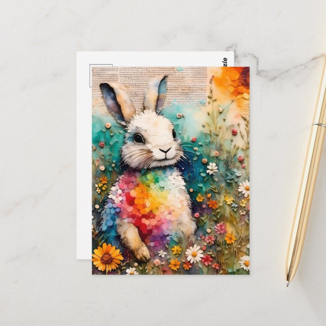 Carte Postale Lapin en Fleur sauvage (Devant/Arrière en situation)