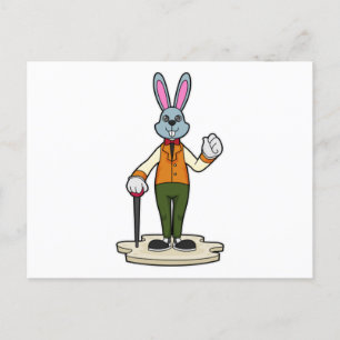 Carte Postale Lapin en gentleman avec canne