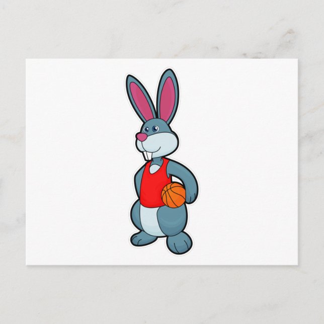 Carte Postale Lapin en joueur de basketball avec ballon de baske (Devant)