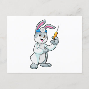 Carte Postale Lapin en médecin à la vaccination avec une seringu
