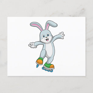 Carte Postale Lapin en patineur avec des rollers en ligne