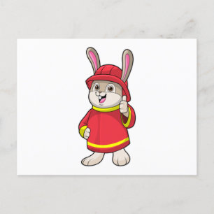 Carte Postale Lapin en pompier avec casque