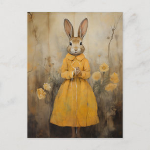 Carte Postale Lapin en robe jaune