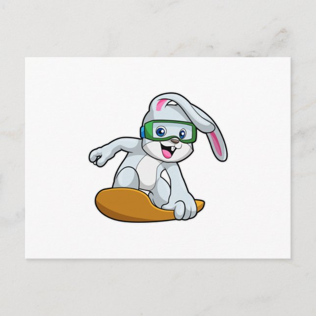 Carte Postale Lapin en snowboardeur avec snowboard (Devant)