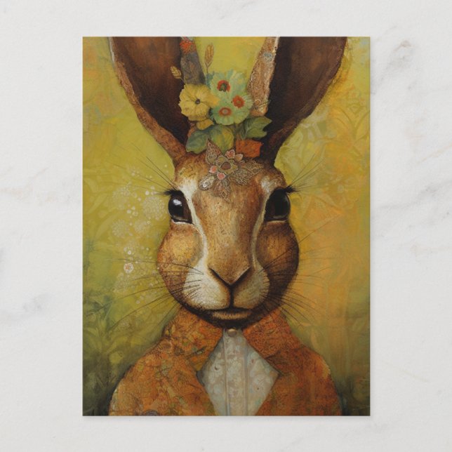 Carte Postale Lapin en tenue avec fleurs (Devant)