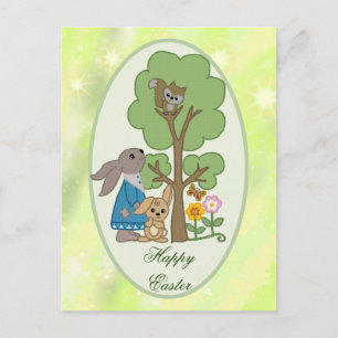 Carte Postale lapin et écureuils