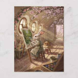 Carte Postale Lapin Fantaisiste Artiste Peignant sur Chevalet