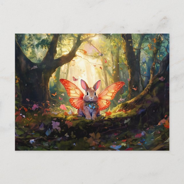 Carte Postale Lapin fantaisiste dans une forêt enchantée (Devant)