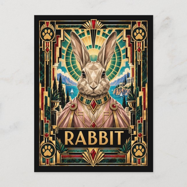 Carte Postale Lapin, faune Art déco (Devant)