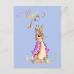 Carte Postale Lapin Flopsy avec texte Merci en or