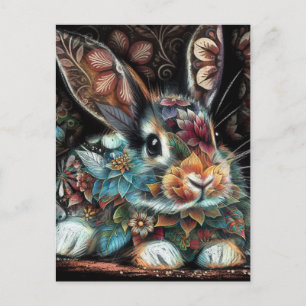 Carte Postale Lapin lapin lapin lunaire floral Abstrait noir Tur