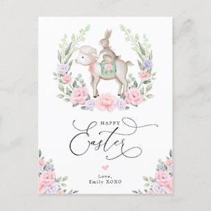 Carte Postale Lapin Lapin Violet Floral Blush Joyeux Pâques