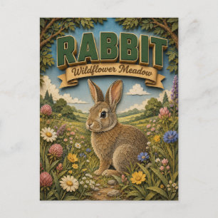 Carte Postale Lapin Lièvre Fleur Sauvage Prairie POPCUT