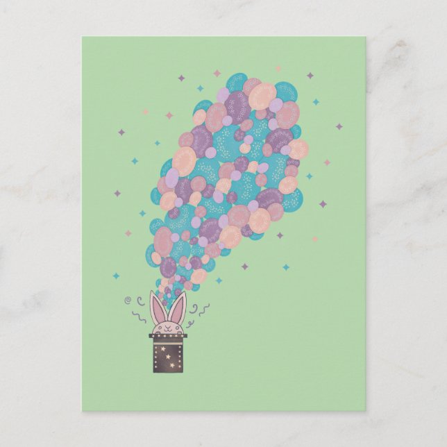 Carte Postale Lapin Magicien Bulles Explosion | Magie Fantaisist (Devant)