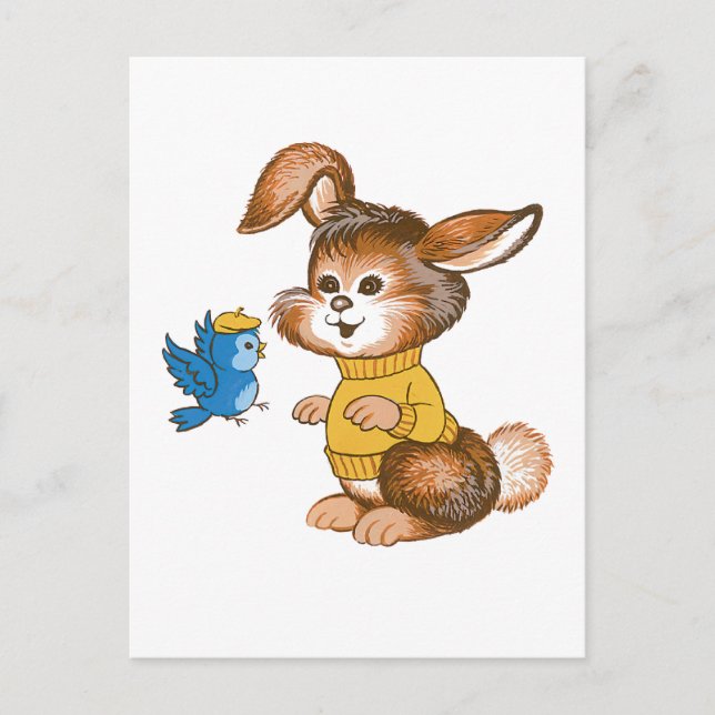Carte postale lapin mignet et bleu (Devant)