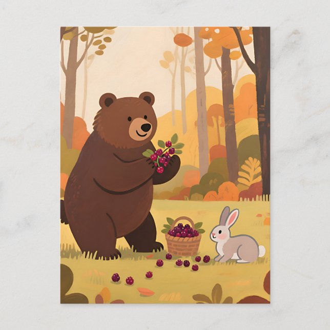 Carte Postale Lapin ours de la forêt automnale (Devant)