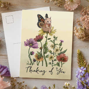 Carte Postale Lapin Papillon Fleur Sauvage Cottagecore
