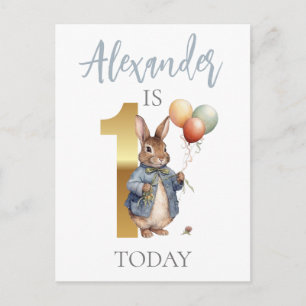 Carte Postale Lapin personnalisé avec ballons Premier Anniversai