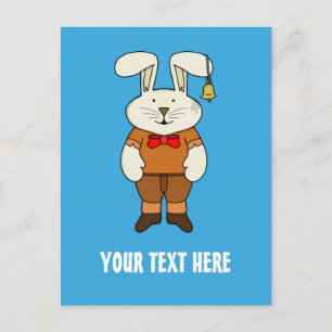 Carte Postale Lapin personnalisé avec une cloche dans son oreill