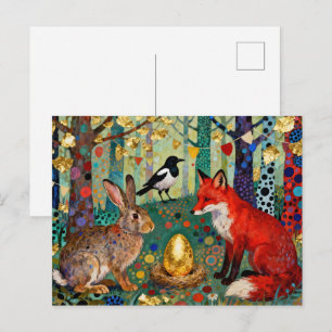 Carte Postale Lapin, Pie, Renard et «L'œuf de l'oie dorée»