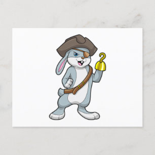 Carte Postale Lapin pirate avec main crochet & chapeau de pirate