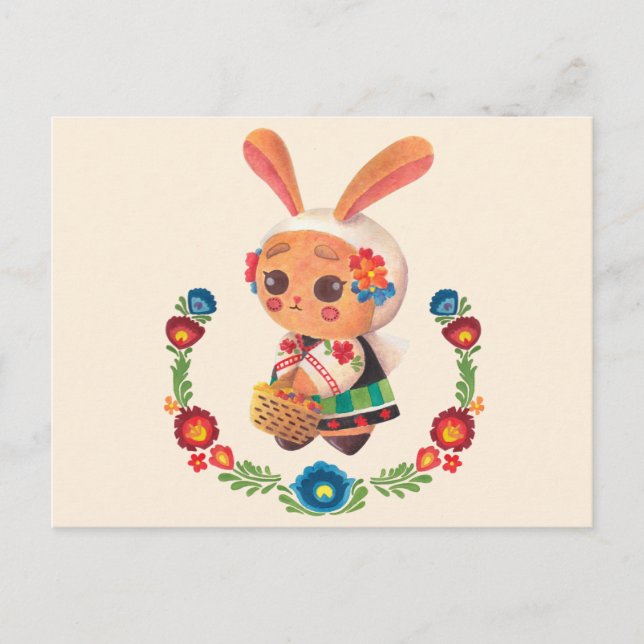Carte Postale Lapin Polonais Fleur (Devant)