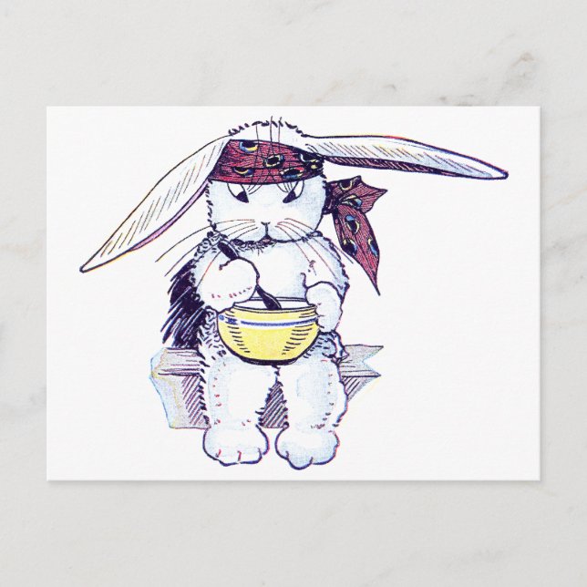 Carte Postale Lapin portant Bandanna et mangeant des céréales (Devant)