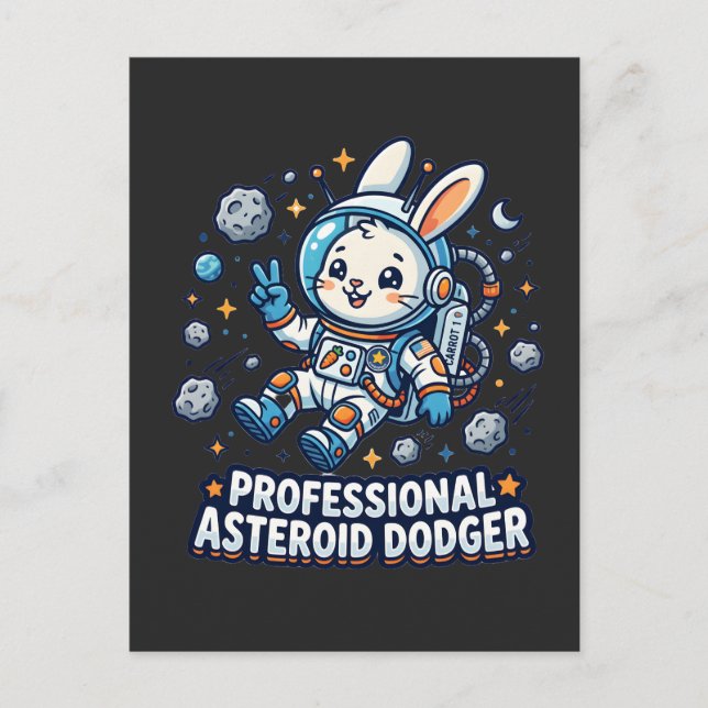 Carte Postale Lapin Professionnel Éviteur d'Astéroïdes (Devant)
