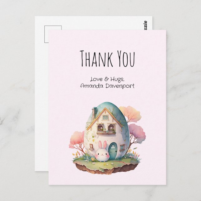 Carte Postale Lapin rose mignon de style Kawaii merci (Devant / Derrière)