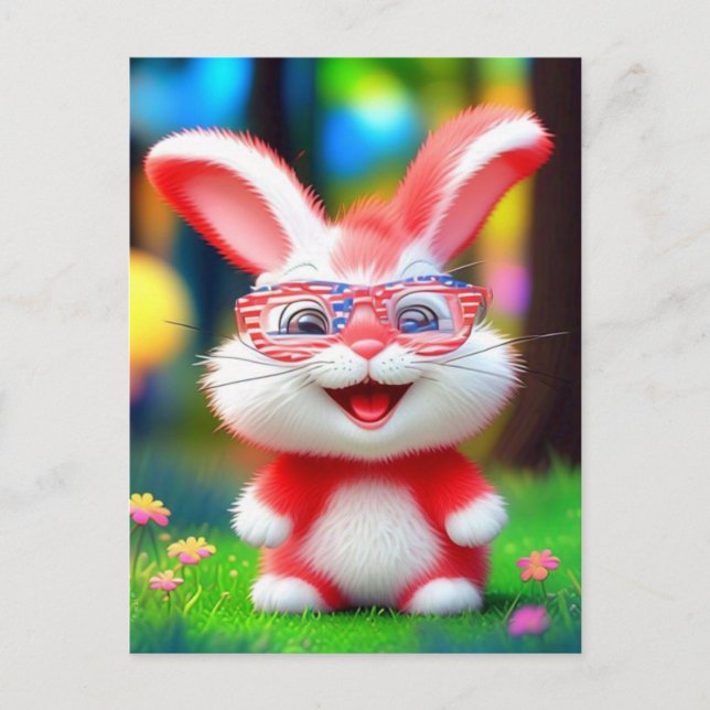 Carte Postale Lapin rouge portant des lunettes américaines-44244 (Devant)