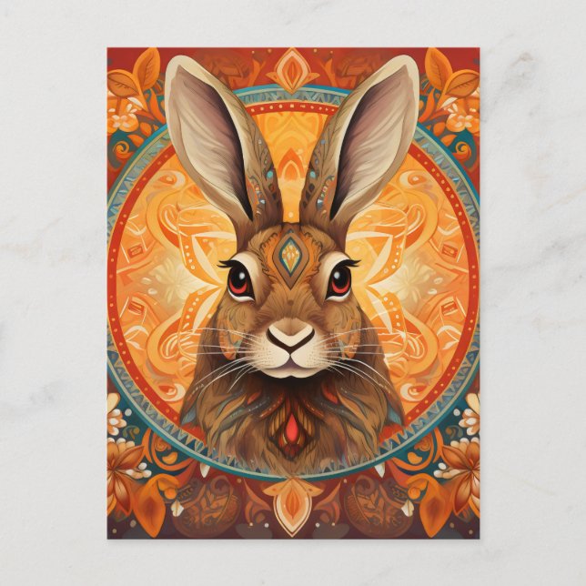 Carte Postale Lapin Solarpunk aux yeux marrons (Devant)