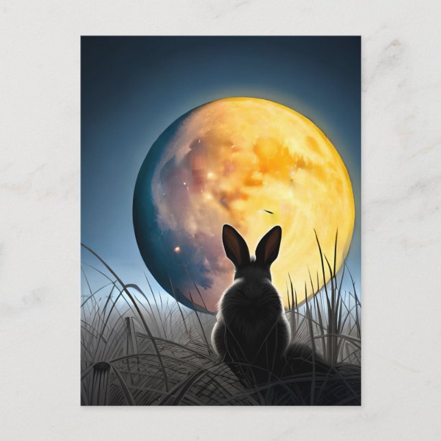 Carte Postale Lapin sous la lune (Devant)