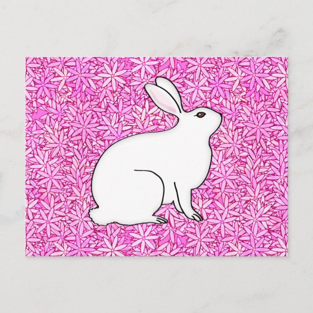 Carte Postale Lapin sur un lit de fleurs de printemps (Devant)