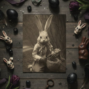 Carte Postale Lapin vintage de Pâques effrayant