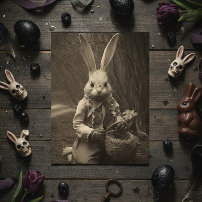 Carte Postale Lapin vintage de Pâques effrayant (Créateur téléchargé)